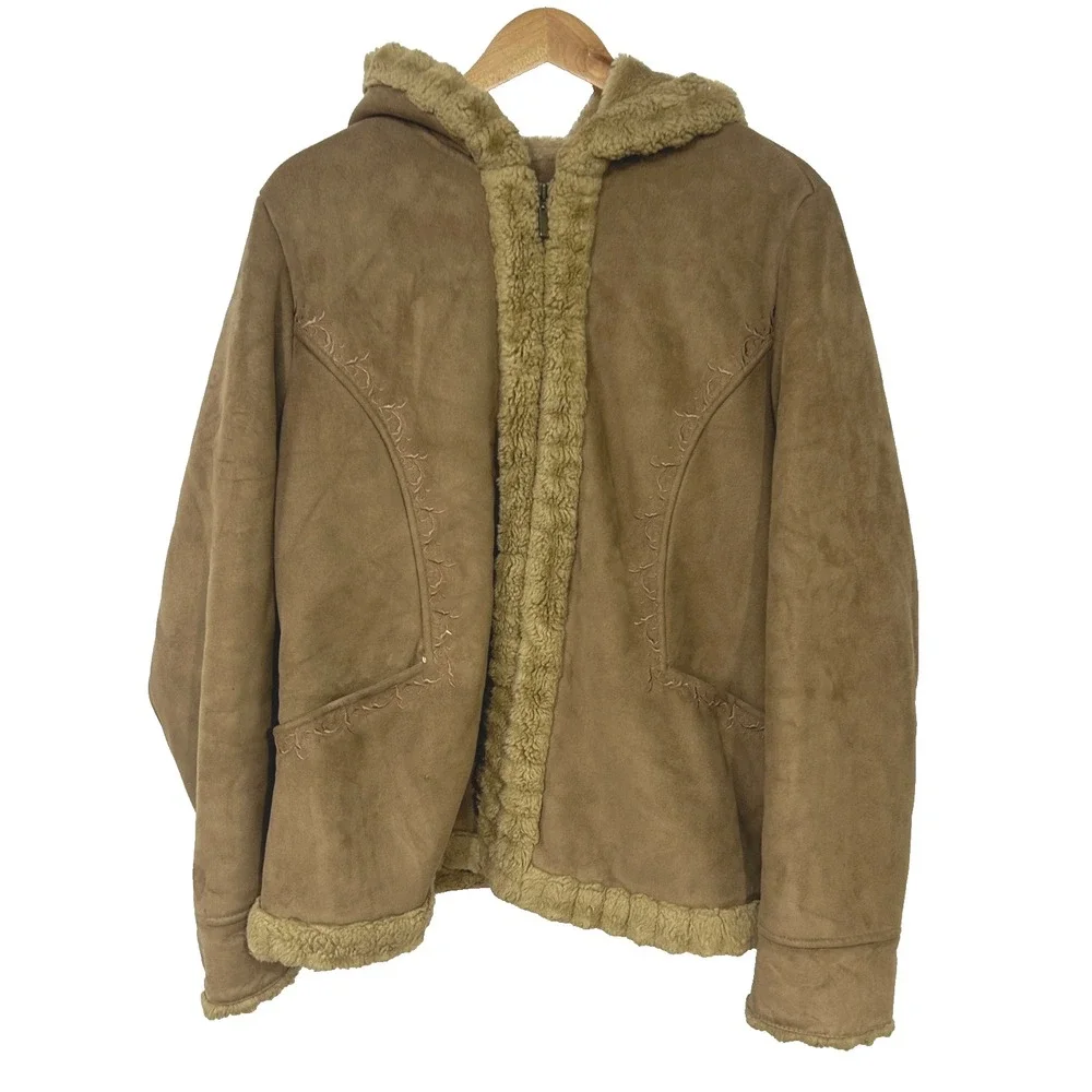 Vintage Y2K Penny Lane Coat Large‎ Bratz Style Faux Suede Shearling Zip Coat